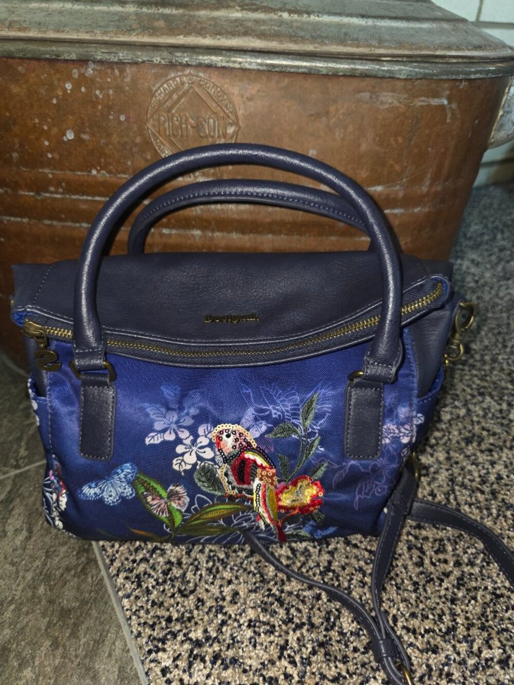 Desigual Birdpalm Loverty Blue Embroidered Sequin Hobo Bag Floral ✨ - Picture 2 of 13